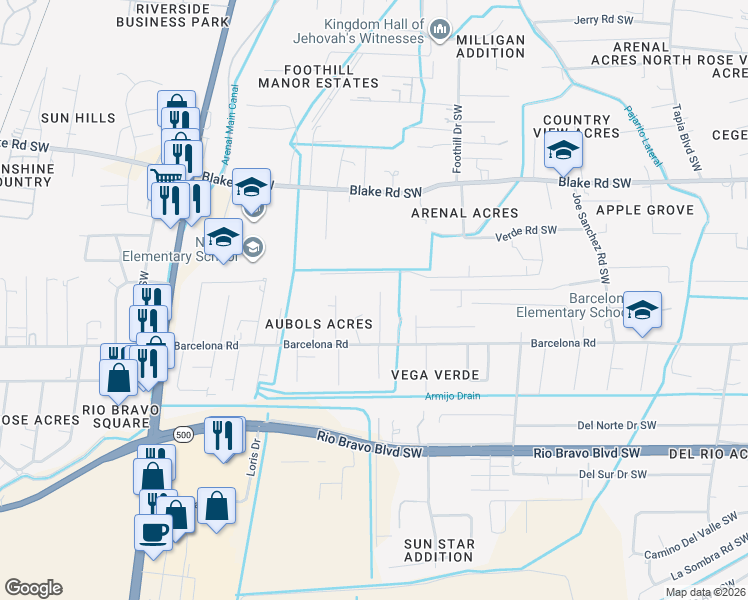 map of restaurants, bars, coffee shops, grocery stores, and more near 3002 Wilford Road Southwest in Albuquerque