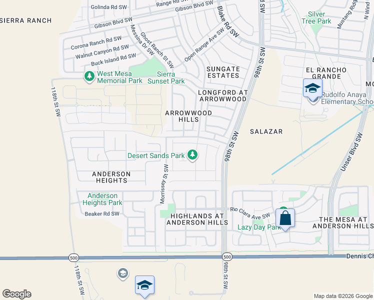 map of restaurants, bars, coffee shops, grocery stores, and more near 10004 Artemsia Avenue Southwest in Albuquerque
