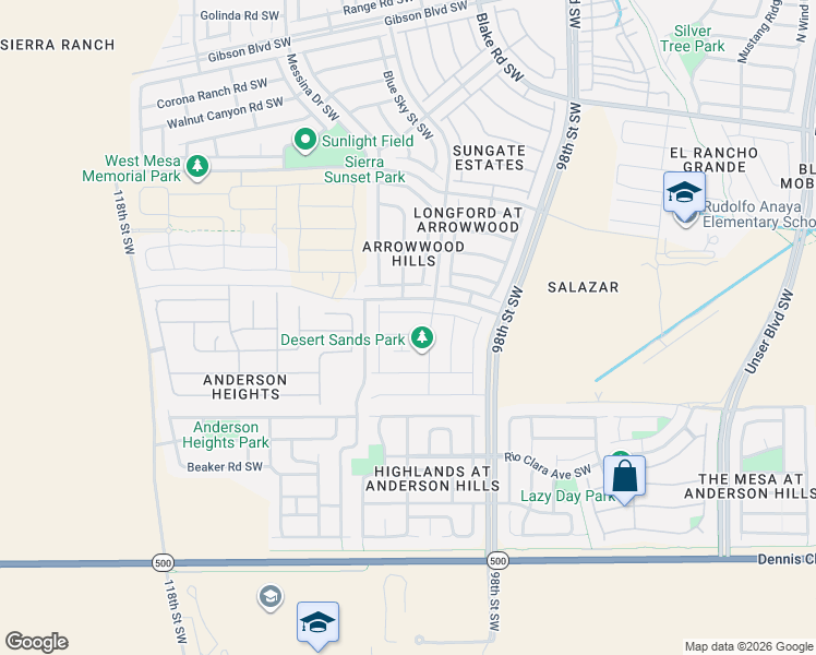 map of restaurants, bars, coffee shops, grocery stores, and more near 10004 Artemsia Avenue Southwest in Albuquerque