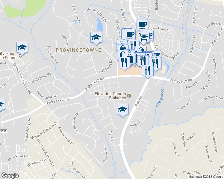 map of restaurants, bars, coffee shops, grocery stores, and more near 9048 Mcalwaine Preserve Avenue in Charlotte