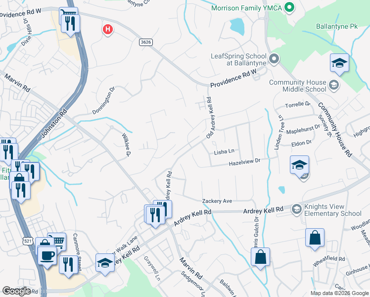 map of restaurants, bars, coffee shops, grocery stores, and more near in Charlotte