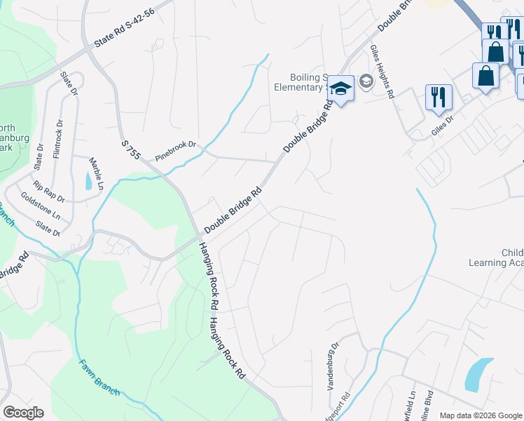 map of restaurants, bars, coffee shops, grocery stores, and more near 486 Double Bridge Road in Boiling Springs
