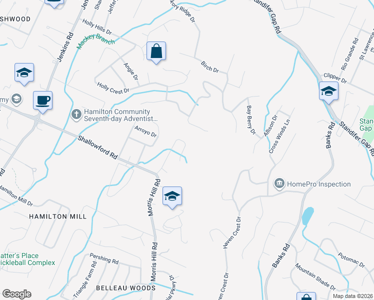 map of restaurants, bars, coffee shops, grocery stores, and more near 2327 Red Tail Lane in Chattanooga