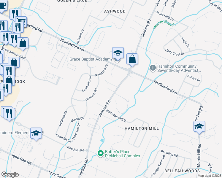 map of restaurants, bars, coffee shops, grocery stores, and more near 7891 Shale Street in Chattanooga