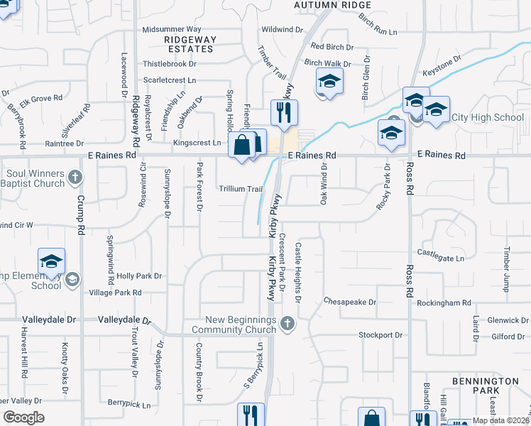 map of restaurants, bars, coffee shops, grocery stores, and more near 4250 Moonfall Way in Memphis