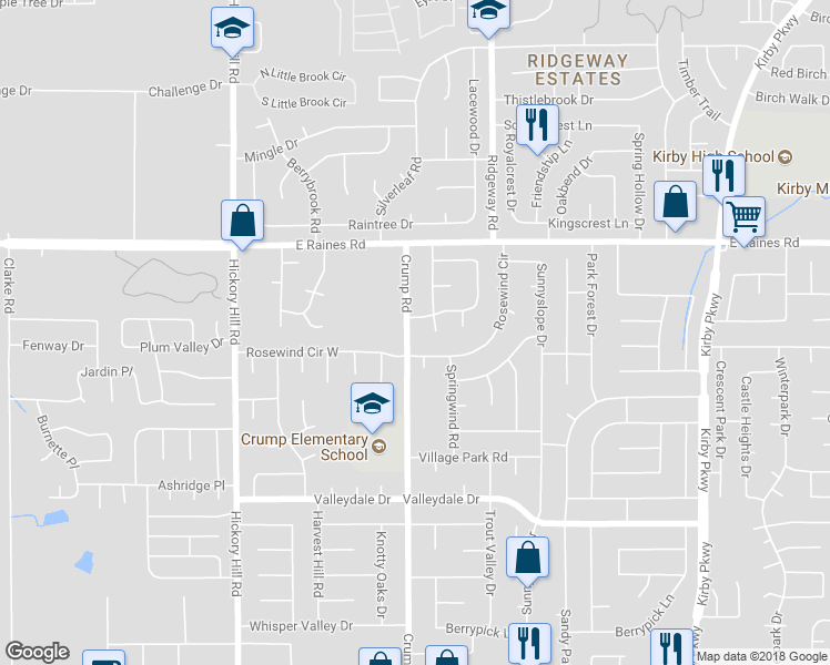 map of restaurants, bars, coffee shops, grocery stores, and more near 4254 Runningbrook Circle in Memphis