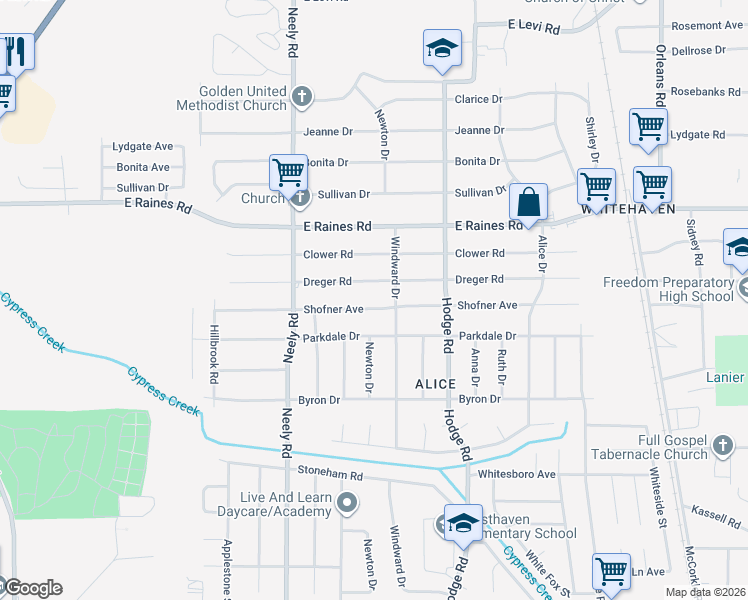 map of restaurants, bars, coffee shops, grocery stores, and more near 347 Dreger Road in Memphis