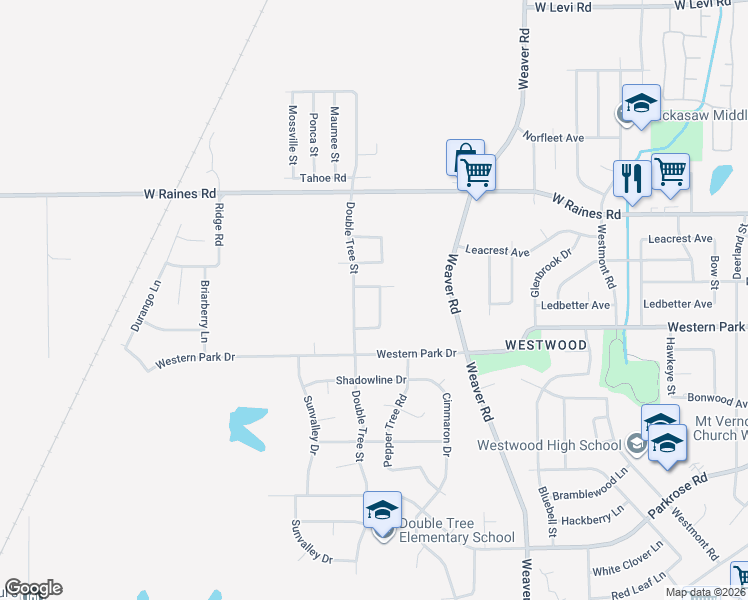 map of restaurants, bars, coffee shops, grocery stores, and more near 1175 Encanto Road in Memphis
