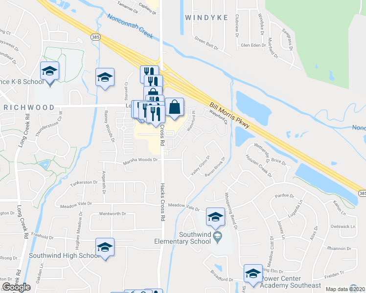 map of restaurants, bars, coffee shops, grocery stores, and more near 4253 Winding Hollow Way in Memphis