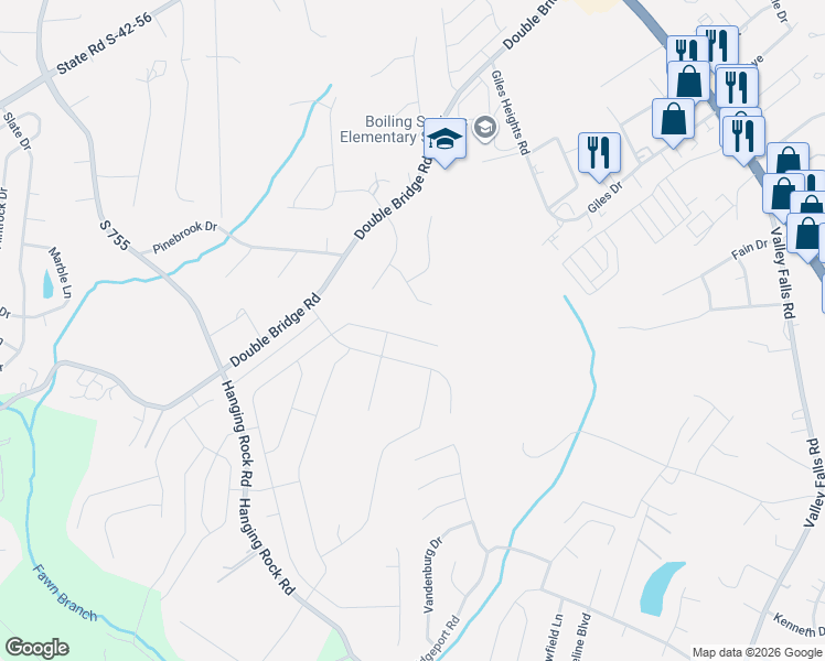 map of restaurants, bars, coffee shops, grocery stores, and more near 133 Monreve Drive in Boiling Springs