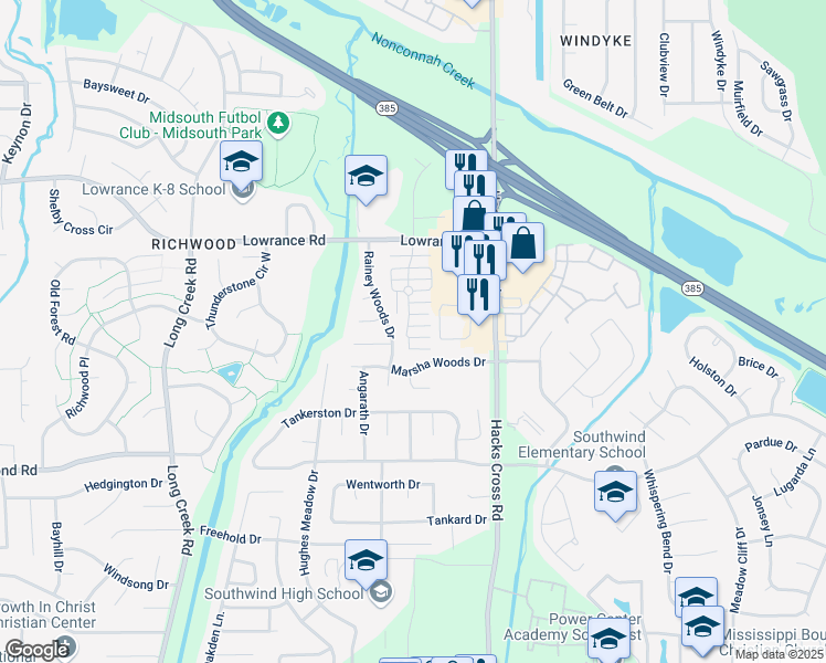 map of restaurants, bars, coffee shops, grocery stores, and more near 7918 Carmen Cove in Memphis