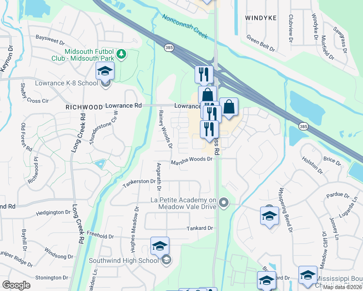 map of restaurants, bars, coffee shops, grocery stores, and more near 7922 Carmen Cove in Memphis