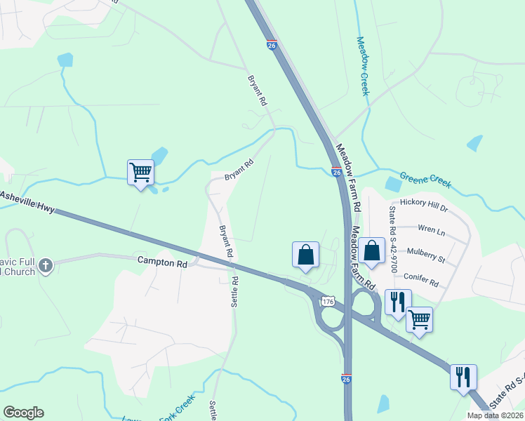 map of restaurants, bars, coffee shops, grocery stores, and more near 795 Bryant Road in Inman