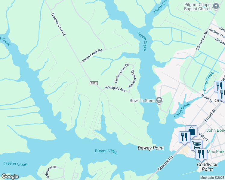 map of restaurants, bars, coffee shops, grocery stores, and more near 9104 Hornigold Avenue in Oriental