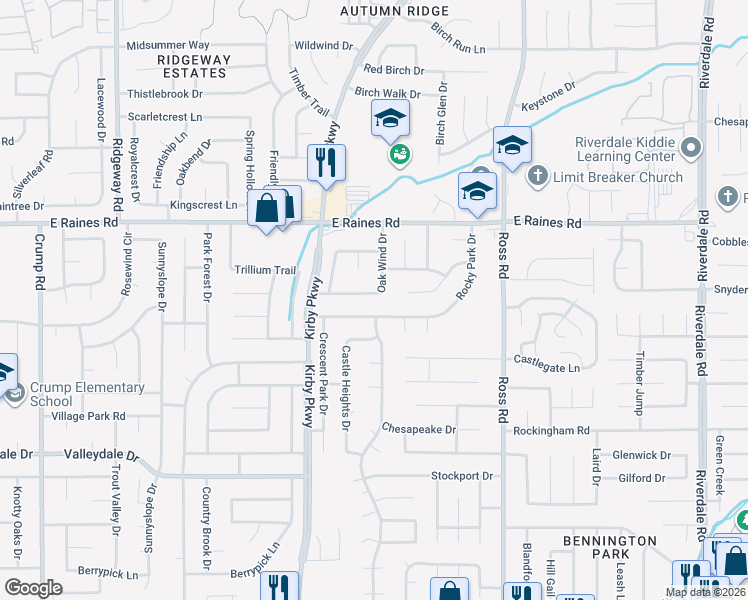 map of restaurants, bars, coffee shops, grocery stores, and more near 6535 Frosty Leaf Drive in Memphis