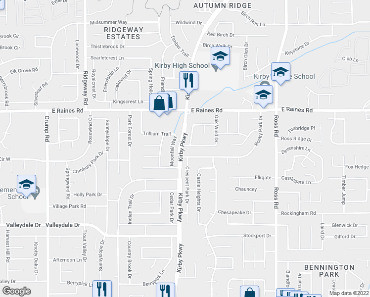 map of restaurants, bars, coffee shops, grocery stores, and more near 6463 Frosty Leaf Drive in Memphis