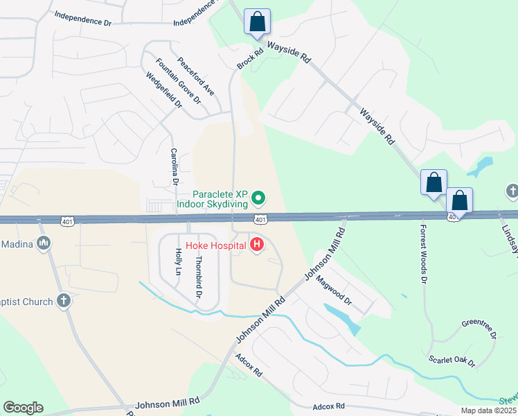 map of restaurants, bars, coffee shops, grocery stores, and more near 190 Paraclete Drive in Raeford