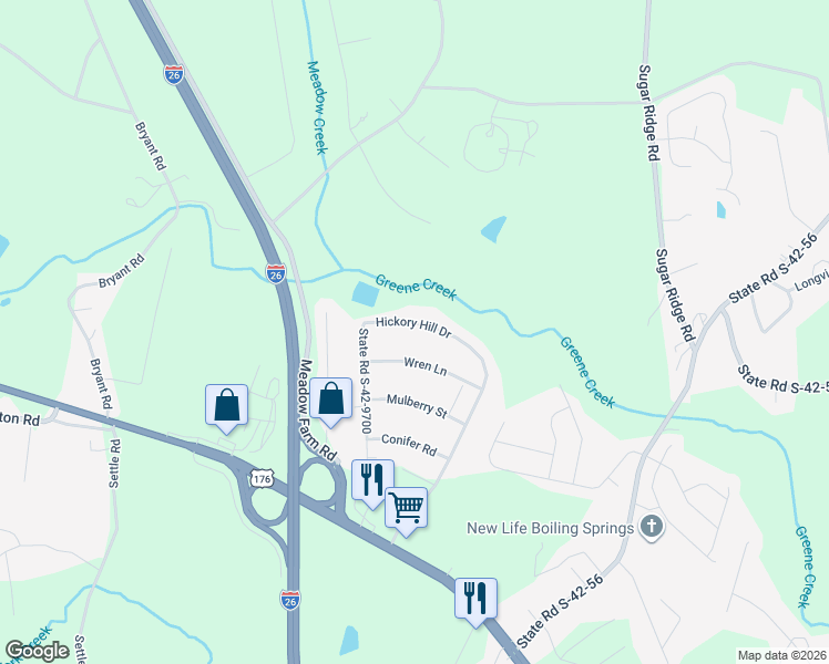 map of restaurants, bars, coffee shops, grocery stores, and more near 149 Hickory Hill Drive in Inman