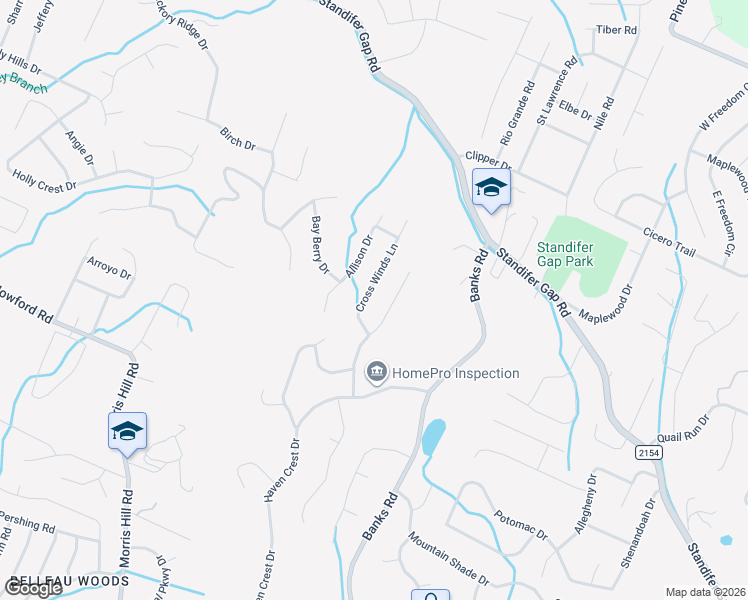 map of restaurants, bars, coffee shops, grocery stores, and more near 2512 Cross Winds Lane in Chattanooga