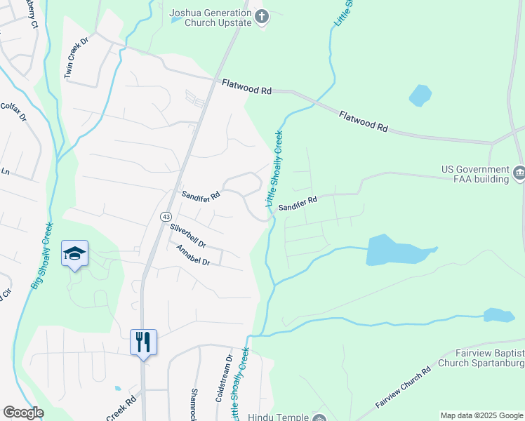 map of restaurants, bars, coffee shops, grocery stores, and more near 177 Sandifer Road in Spartanburg
