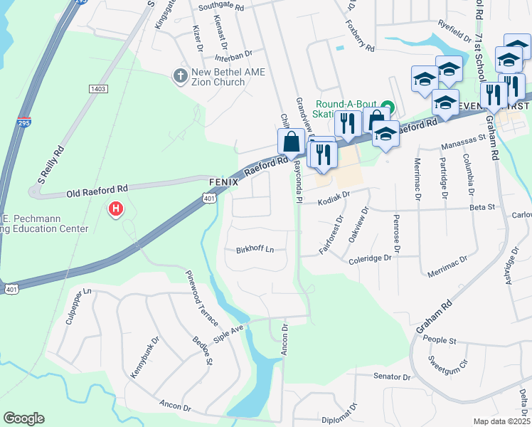 map of restaurants, bars, coffee shops, grocery stores, and more near 1916 Rayconda Place in Fayetteville