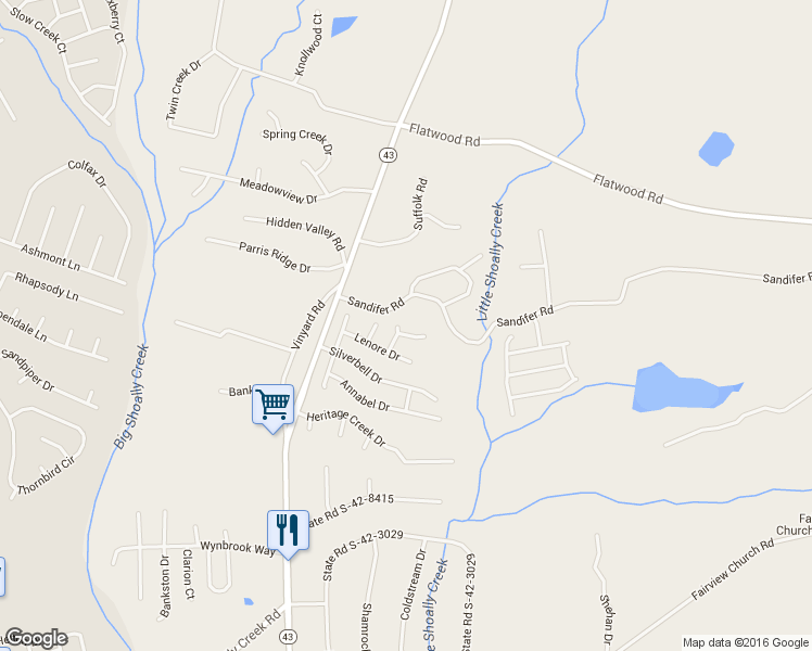 map of restaurants, bars, coffee shops, grocery stores, and more near 818 Thistle Court in Boiling Springs