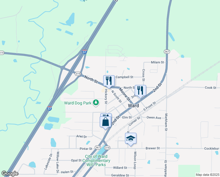 map of restaurants, bars, coffee shops, grocery stores, and more near 701 North Street in Ward