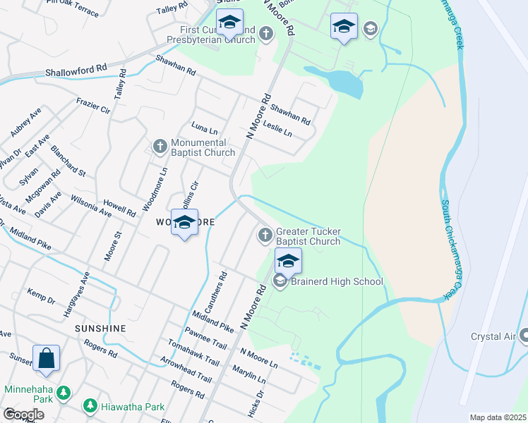 map of restaurants, bars, coffee shops, grocery stores, and more near 1210 N Moore Rd in Chattanooga