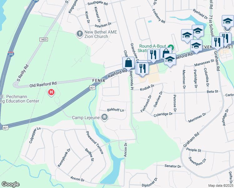 map of restaurants, bars, coffee shops, grocery stores, and more near 4010 Bardstown Court in Fayetteville