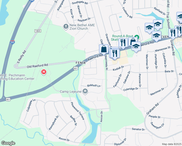 map of restaurants, bars, coffee shops, grocery stores, and more near 4030 Bardstown Court in Fayetteville