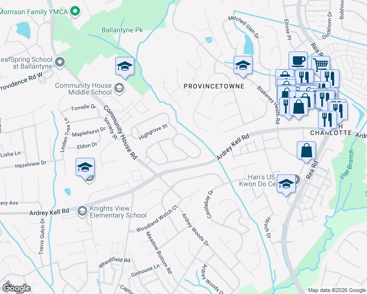 map of restaurants, bars, coffee shops, grocery stores, and more near 8929 Summer Club Road in Charlotte