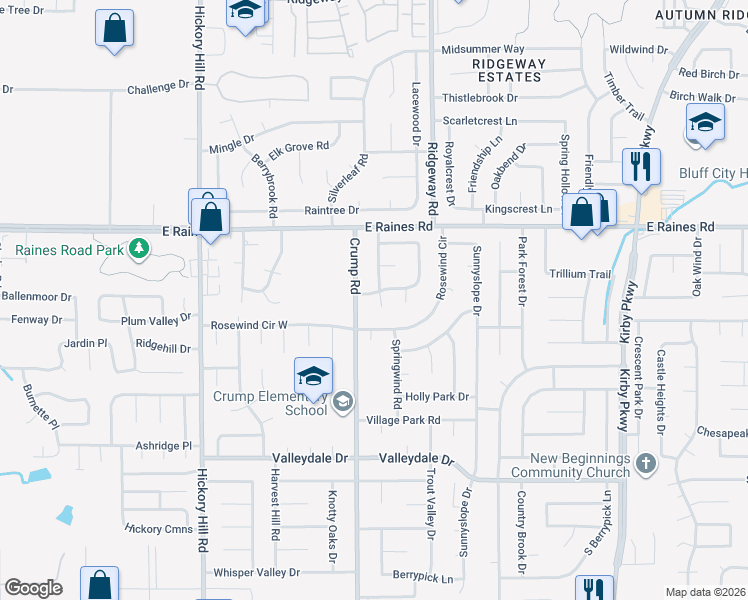 map of restaurants, bars, coffee shops, grocery stores, and more near 4254 Runningbrook Circle in Memphis