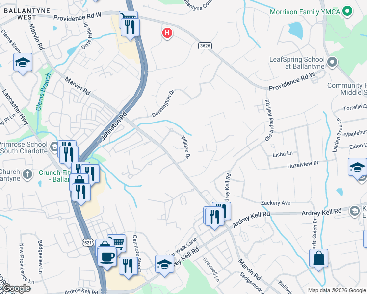 map of restaurants, bars, coffee shops, grocery stores, and more near in Charlotte