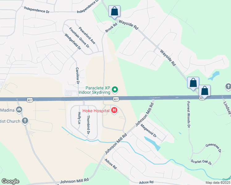 map of restaurants, bars, coffee shops, grocery stores, and more near 190 Paraclete Drive in Raeford