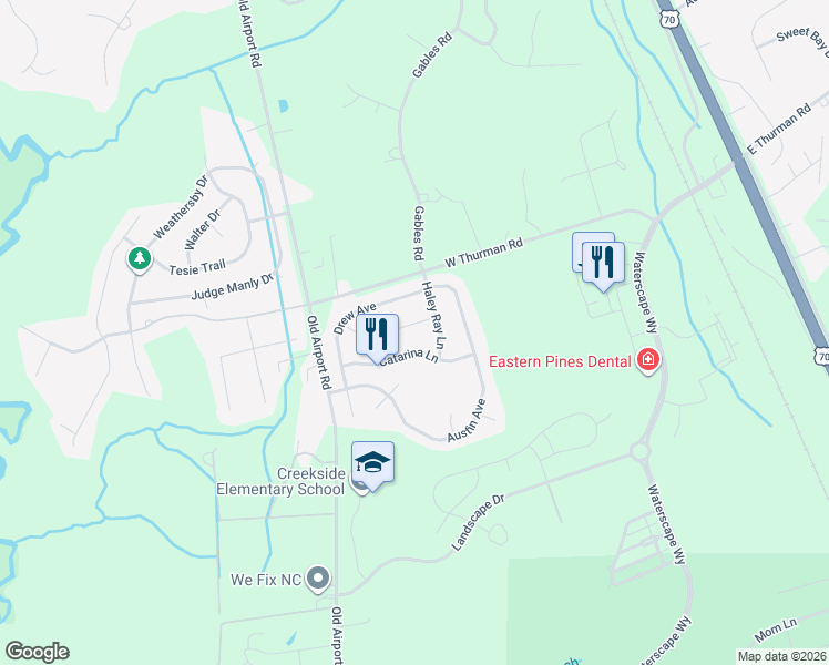 map of restaurants, bars, coffee shops, grocery stores, and more near 3113 John Willis Road in New Bern