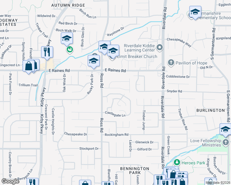 map of restaurants, bars, coffee shops, grocery stores, and more near 6756 Devenshire Lane in Memphis