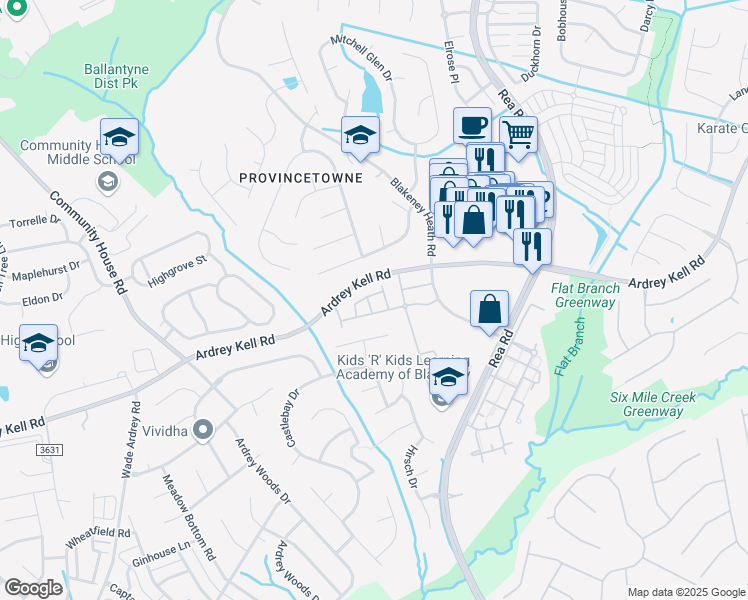 map of restaurants, bars, coffee shops, grocery stores, and more near 9907 Fallon Trace Avenue in Charlotte