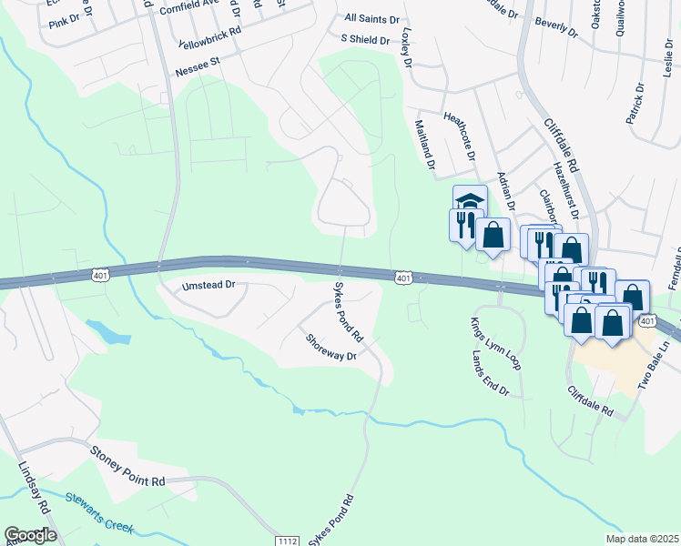 map of restaurants, bars, coffee shops, grocery stores, and more near 8199 Raeford Road in Fayetteville