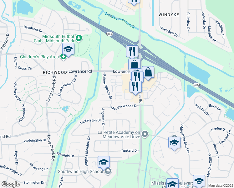 map of restaurants, bars, coffee shops, grocery stores, and more near 7927 Jadewood Cove in Memphis