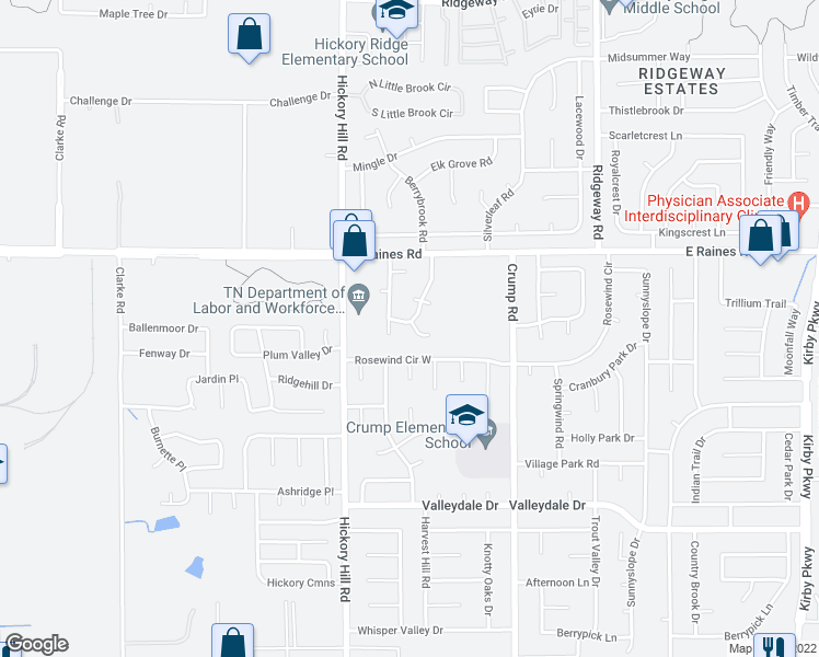 map of restaurants, bars, coffee shops, grocery stores, and more near 5987 Cedarcrest Court in Memphis