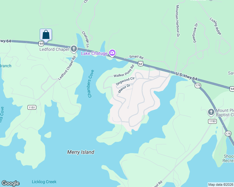 map of restaurants, bars, coffee shops, grocery stores, and more near 134 Manor Drive in Hayesville