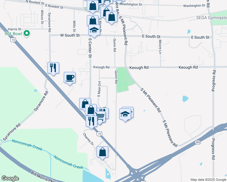 map of restaurants, bars, coffee shops, grocery stores, and more near 461 Quinn Road in Collierville