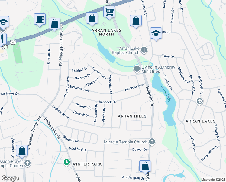 map of restaurants, bars, coffee shops, grocery stores, and more near 6348 Kincross Avenue in Fayetteville