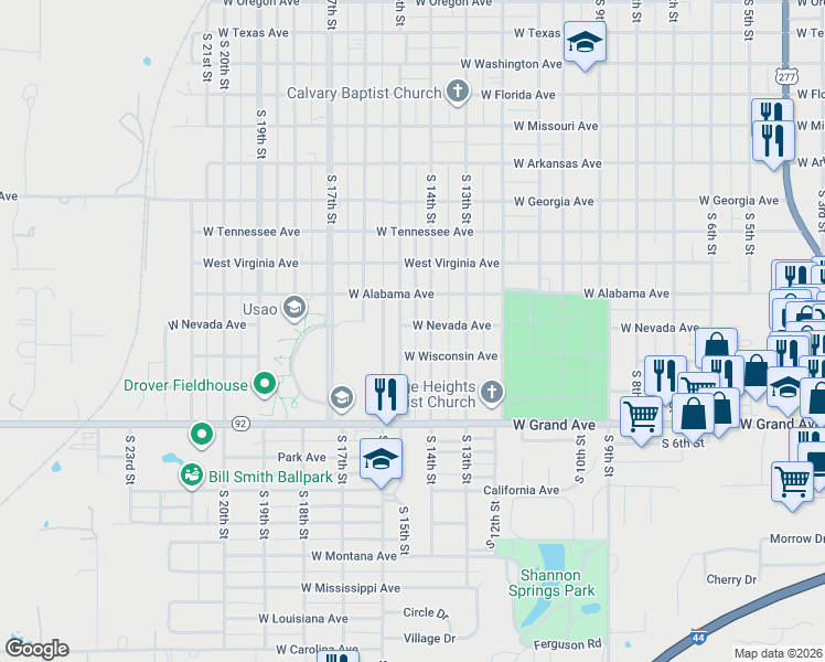 map of restaurants, bars, coffee shops, grocery stores, and more near 1801 South 15th Street in Chickasha