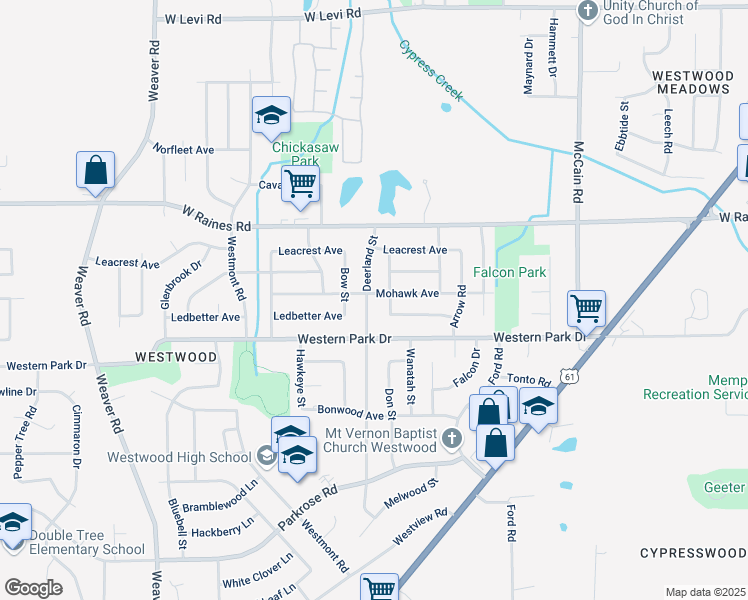 map of restaurants, bars, coffee shops, grocery stores, and more near 693 Mohawk Avenue in Memphis