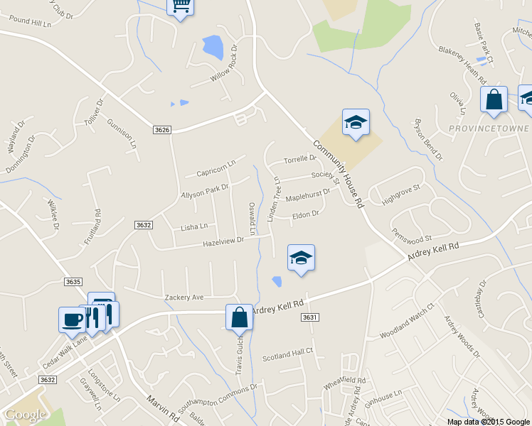 map of restaurants, bars, coffee shops, grocery stores, and more near 9217 Linden Tree Ln in Charlotte