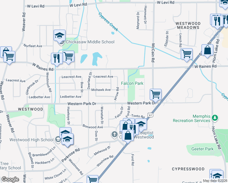 map of restaurants, bars, coffee shops, grocery stores, and more near 593 Mohawk Ave in Memphis