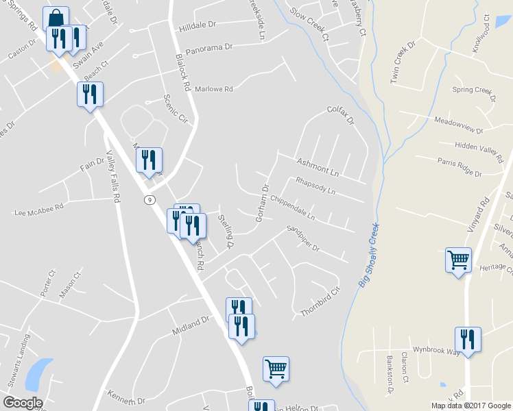 map of restaurants, bars, coffee shops, grocery stores, and more near 708 Gorham Drive in Boiling Springs