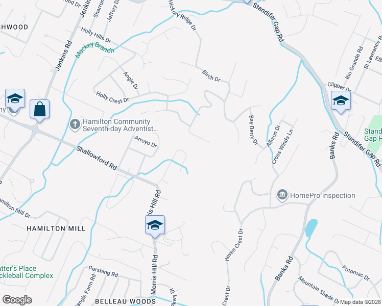 map of restaurants, bars, coffee shops, grocery stores, and more near 2327 Red Tail Lane in Chattanooga