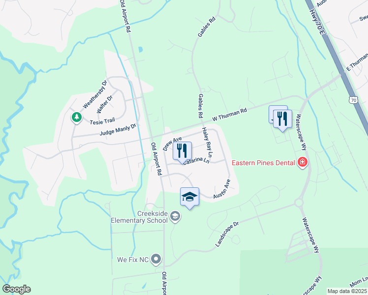 map of restaurants, bars, coffee shops, grocery stores, and more near 3118 John Willis Road in New Bern